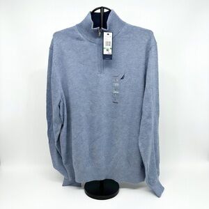 Nautica Men's dusty baby sky blue 3/4 zip light sweater NWT luxury golf classy